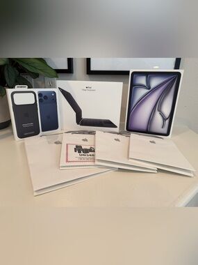 Authentic Apple packaging bundle iPad Air, Magic Keyboard, iPhone 16 max cases